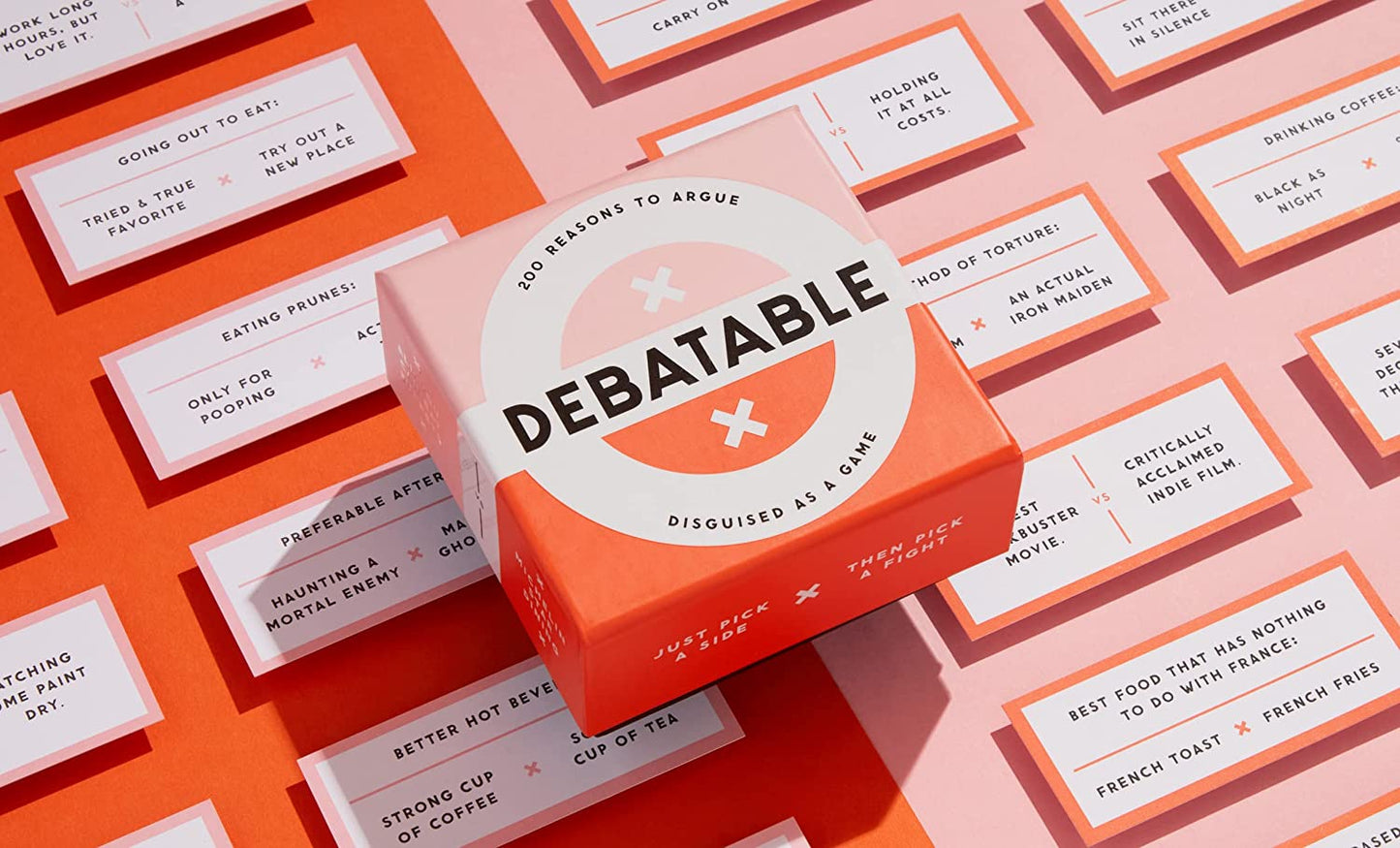 Brass Monkey Debatable Game Set;200 Two-Sided Game Cards for Things to Argue About