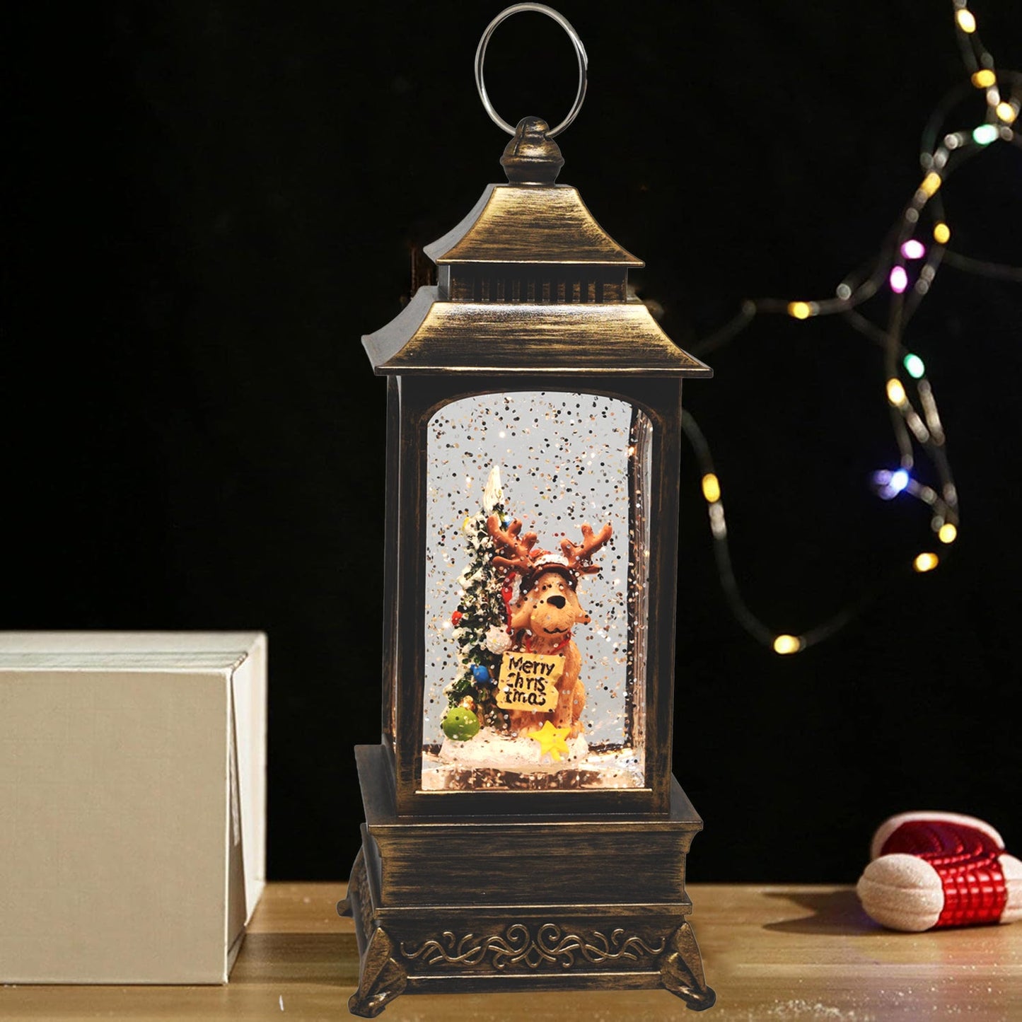 Christmas Musical Snow Globe Lantern, LED Glittering Hanging Lantern Decoration for Festival Gift Christmas Decorations, Home Decor Holiday Party Table Desk
