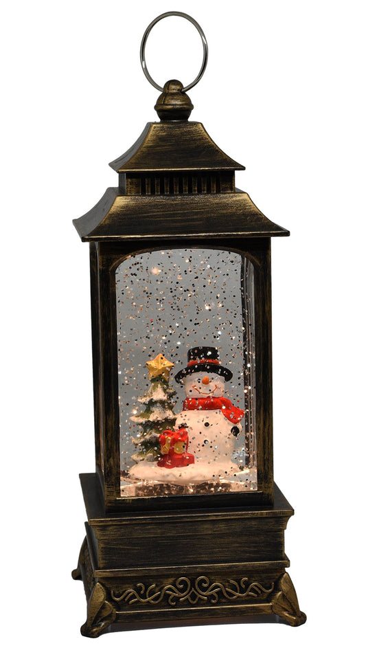 Christmas Snow Globe Lantern with Music, Battery Operated Lighted Swirling Glitter Water Lantern for Christmas Home Decoration, Snowman