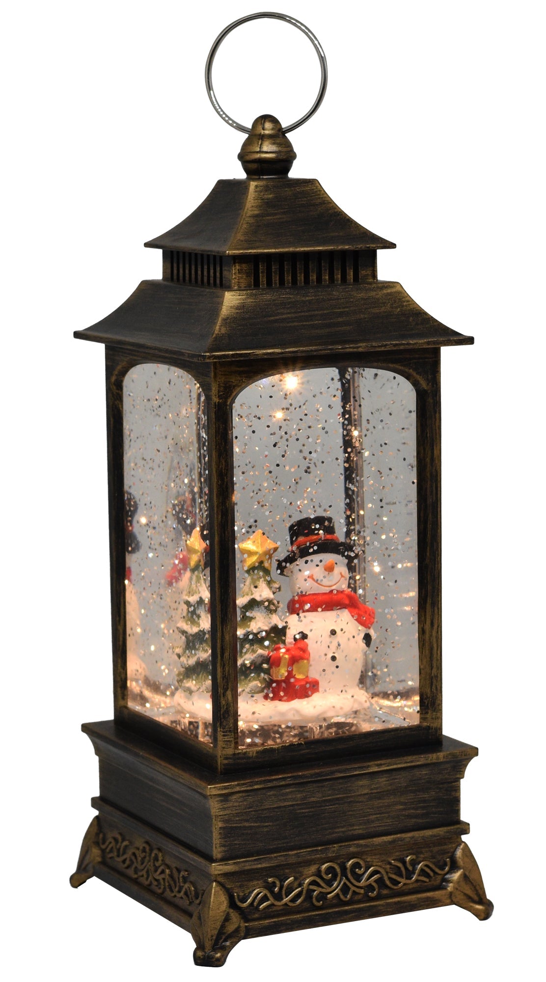 Christmas Snow Globe Lantern with Music, Battery Operated Lighted Swirling Glitter Water Lantern for Christmas Home Decoration, Snowman