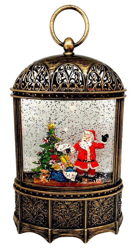 Christmas Tree with Santa Musical Lantern | Battery Operated and USB Powered LED Lighted Swirling Glitter Water Lantern for Tabletop & Home | Christmas Decoration for Home