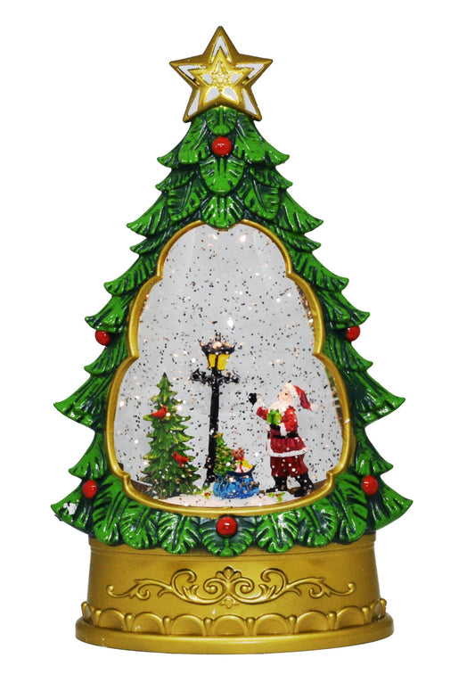 Christmas Tree with Santa Water Lamp, Water Lamp Glittering with Christmas Music USB and Battery Operated Singing Lamp Decoratives