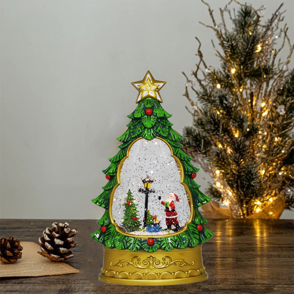 Christmas Tree with Santa Water Lamp, Water Lamp Glittering with Christmas Music USB and Battery Operated Singing Lamp Decoratives