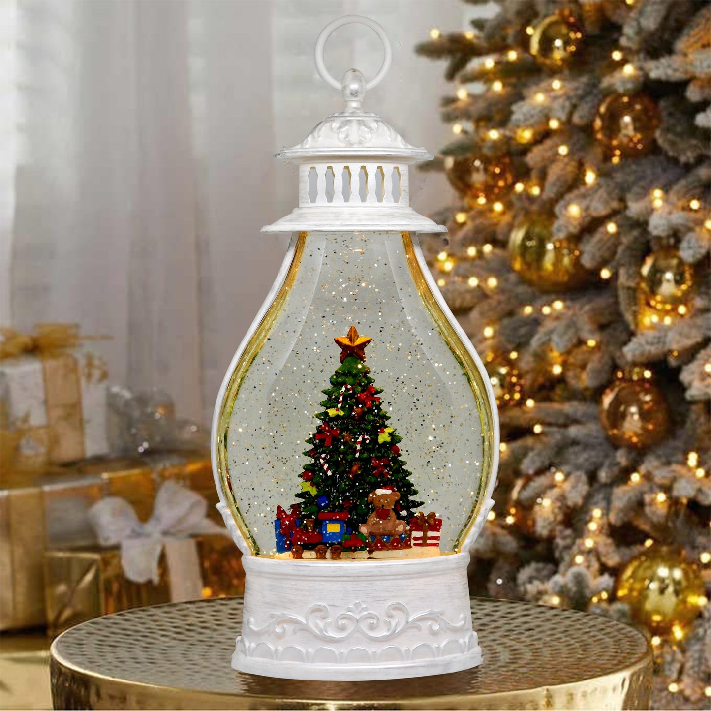 Snow Globe Christmas Tree Musical Lantern for Christmas, Lighted Swirling Glitter Water Lantern