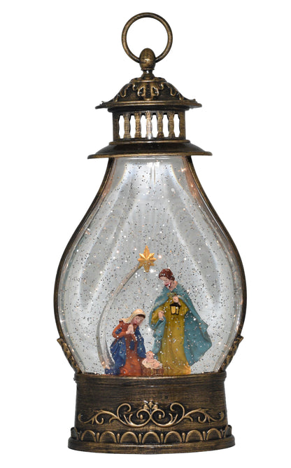 Snow Globe Jesus Family Musical Lantern for Christmas, Lighted Swirling Glitter Water Lantern