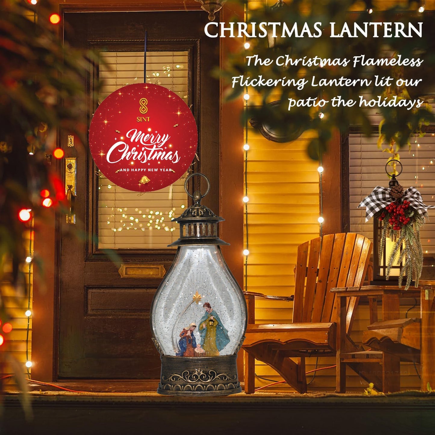 Snow Globe Jesus Family Musical Lantern for Christmas, Lighted Swirling Glitter Water Lantern