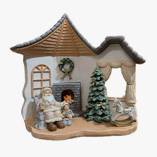 Christmas House Decoration, Warm White Led Light Battery Operated Christmas Ornament Resin Christmas Tree Figurines, Santa Christmas Decorations, House Gift Sets