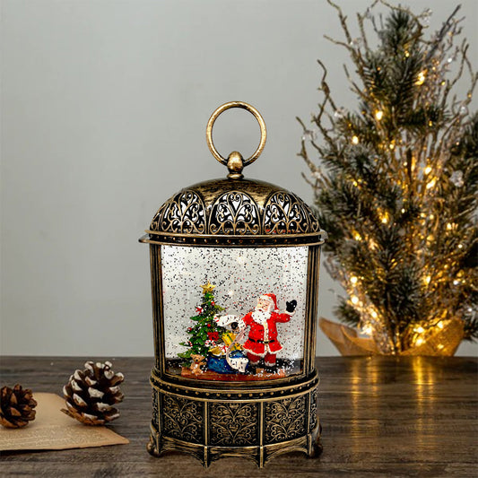 SINT Snow Globe Santa with List Christmas Tree Musical Lantern