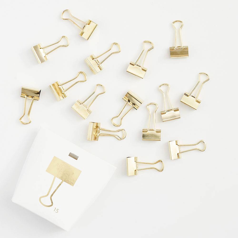 Gold Binder Clip - Set of 15