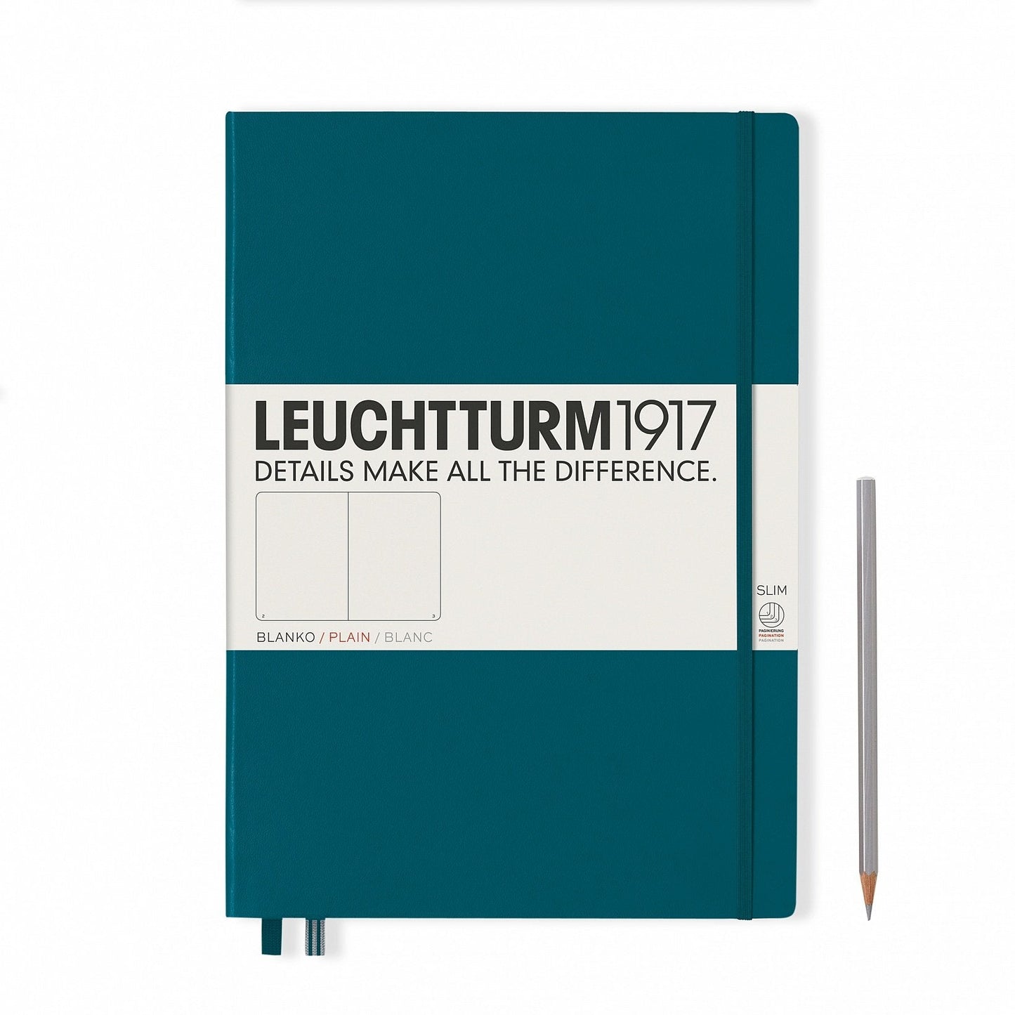 Notebook Master Slim(A4+) Hardcover,121 Numbered Pages,Pacific Green